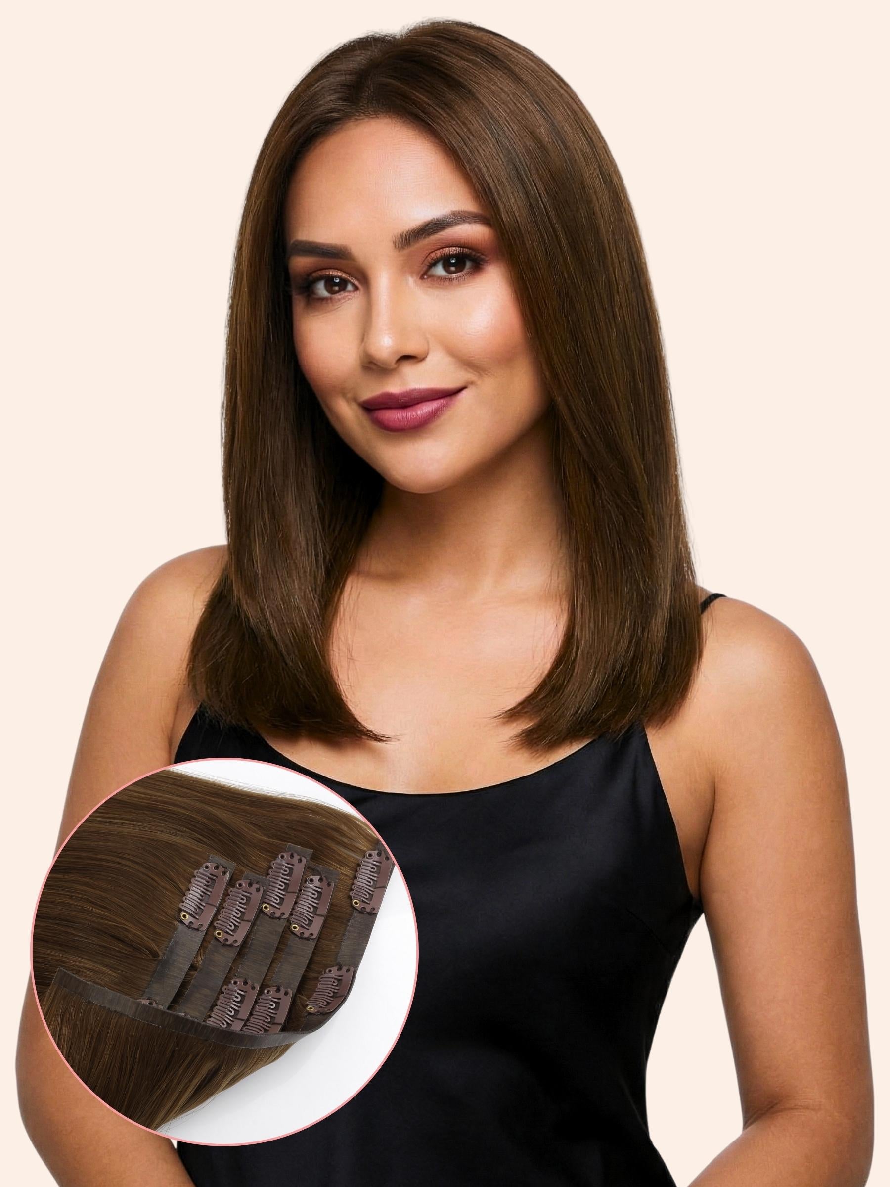 16" Medium Chestnut Brown Seamless Clip-ins (140g)