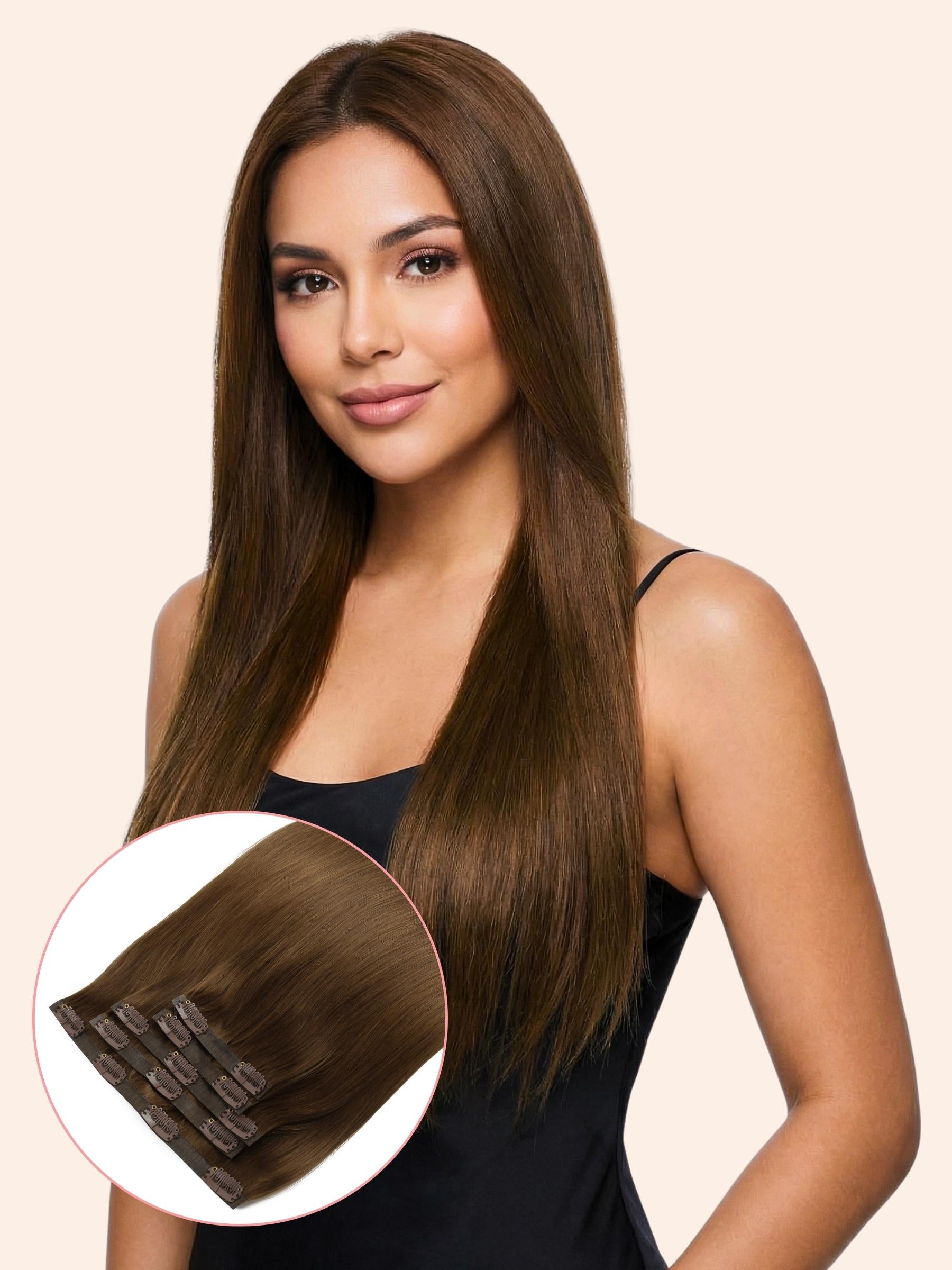 20" Medium Chestnut Brown Seamless Clip-ins (180g)