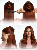 Step-by-step guide on how to use hair wefts with images of a woman applying them.